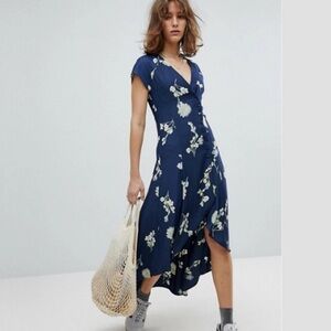 Free people lost in you blue floral high low midi dress S